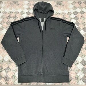 Adidas Women’s Charcoal Striped Sleeves Drawstring Zip Up Sweater Hoodie